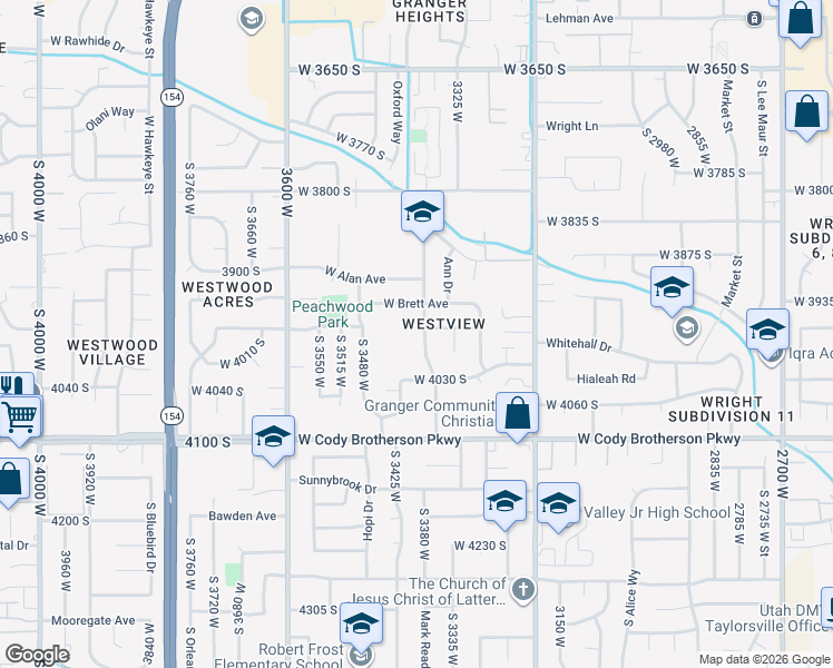 map of restaurants, bars, coffee shops, grocery stores, and more near 4002 Bonniewood Drive in West Valley City