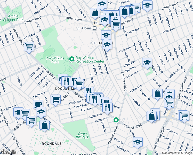 map of restaurants, bars, coffee shops, grocery stores, and more near in Queens