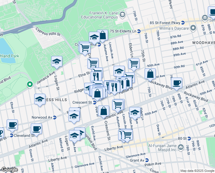 map of restaurants, bars, coffee shops, grocery stores, and more near 238 Autumn Avenue in Brooklyn