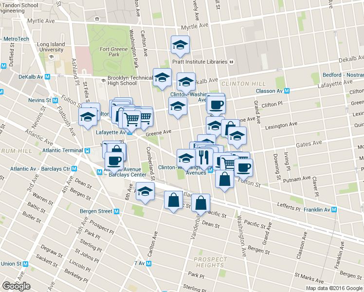 map of restaurants, bars, coffee shops, grocery stores, and more near 438 Clermont Avenue in Brooklyn