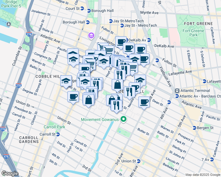 map of restaurants, bars, coffee shops, grocery stores, and more near in Brooklyn