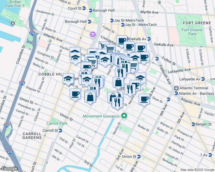 map of restaurants, bars, coffee shops, grocery stores, and more near in Brooklyn