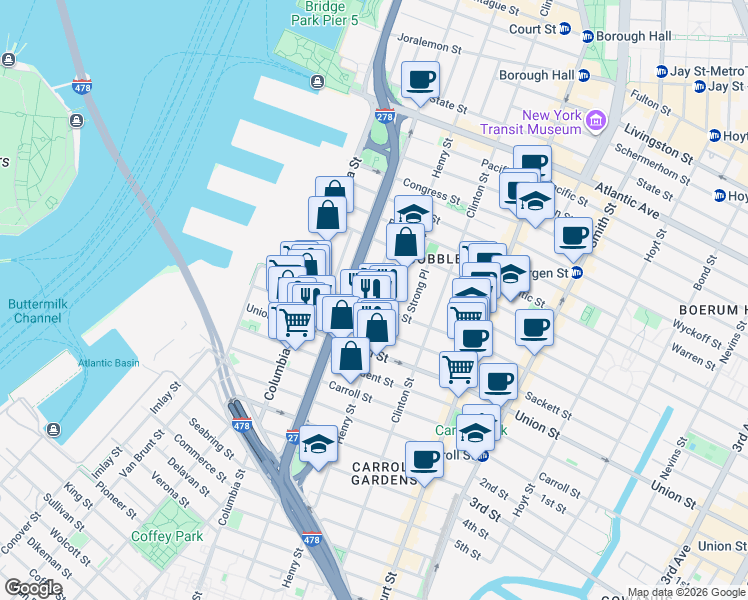 map of restaurants, bars, coffee shops, grocery stores, and more near 492 Henry Street in Brooklyn