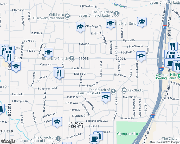 map of restaurants, bars, coffee shops, grocery stores, and more near 2905 East Wardway Drive in Salt Lake City