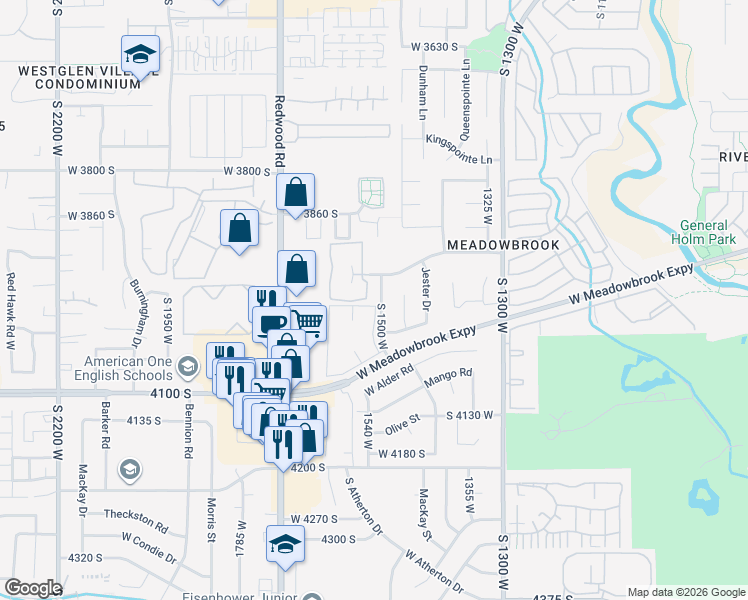 map of restaurants, bars, coffee shops, grocery stores, and more near 4003 South 1500 West in Murray