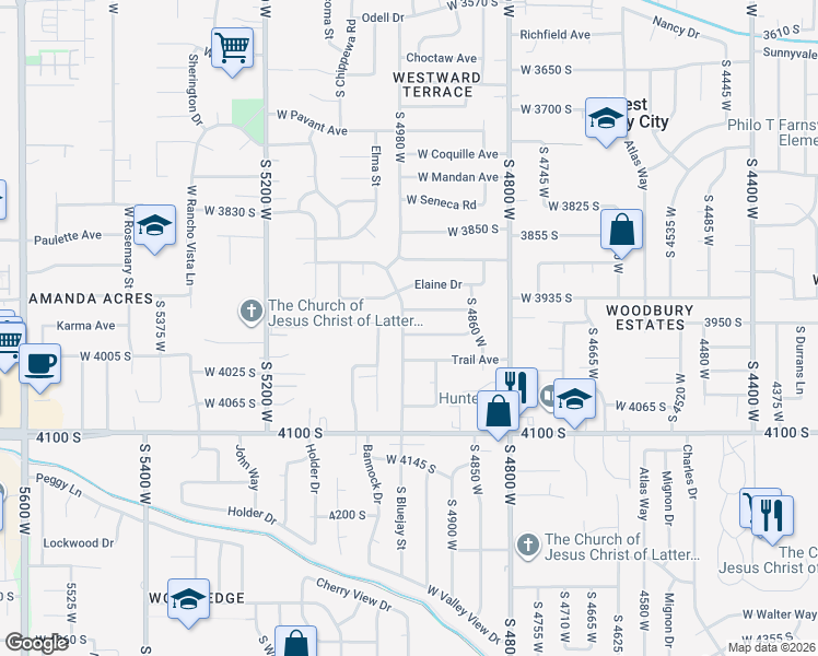 map of restaurants, bars, coffee shops, grocery stores, and more near in West Valley City