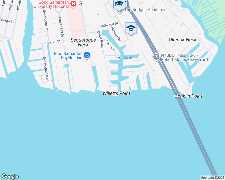 map of restaurants, bars, coffee shops, grocery stores, and more near 10 Cedar Point Drive in West Islip