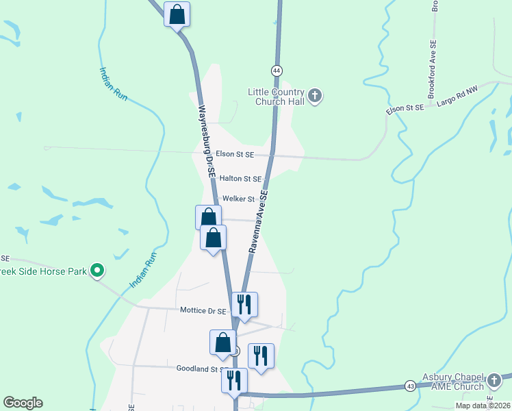 map of restaurants, bars, coffee shops, grocery stores, and more near 8105 Ravenna Avenue Southeast in Waynesburg