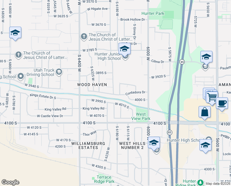 map of restaurants, bars, coffee shops, grocery stores, and more near 6218 King Valley Lane in Salt Lake City