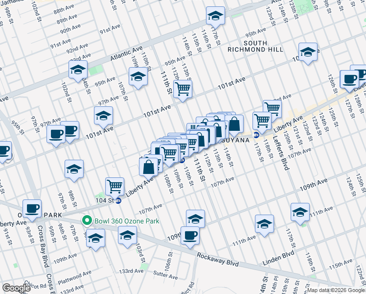 map of restaurants, bars, coffee shops, grocery stores, and more near in Queens