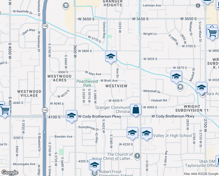 map of restaurants, bars, coffee shops, grocery stores, and more near 3970 Bonniewood Drive in West Valley City
