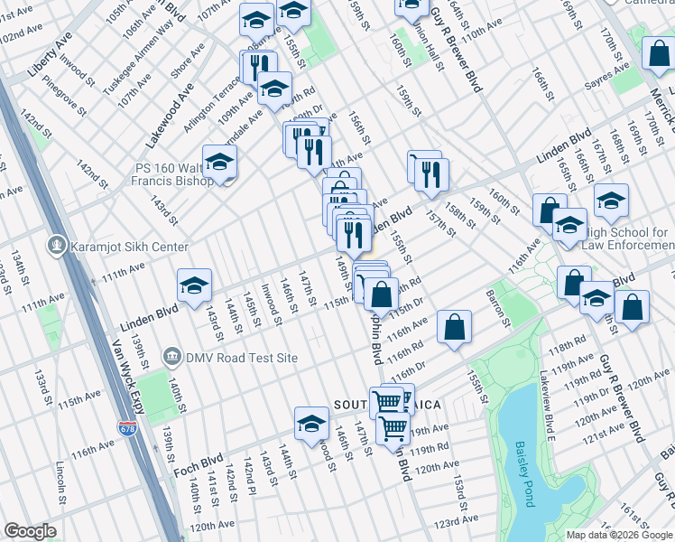 map of restaurants, bars, coffee shops, grocery stores, and more near in Queens