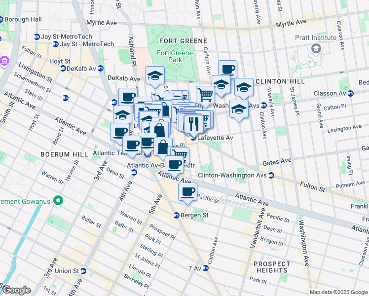 map of restaurants, bars, coffee shops, grocery stores, and more near in Brooklyn