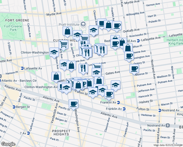 map of restaurants, bars, coffee shops, grocery stores, and more near in Brooklyn