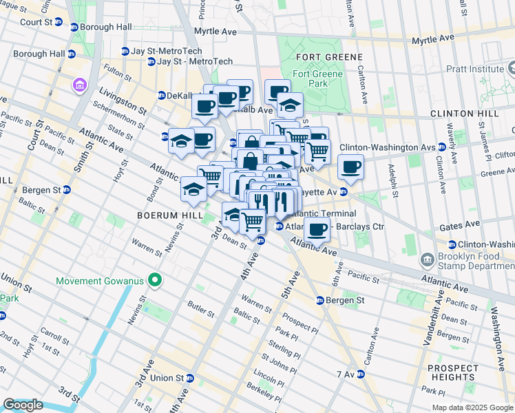 map of restaurants, bars, coffee shops, grocery stores, and more near in Brooklyn