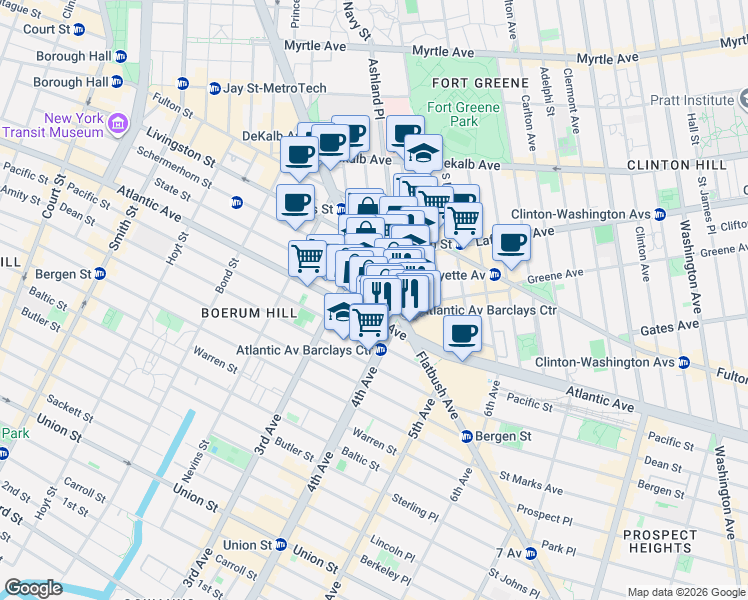 map of restaurants, bars, coffee shops, grocery stores, and more near in Brooklyn