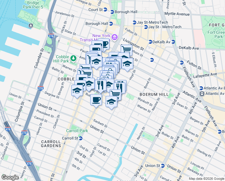 map of restaurants, bars, coffee shops, grocery stores, and more near in Brooklyn