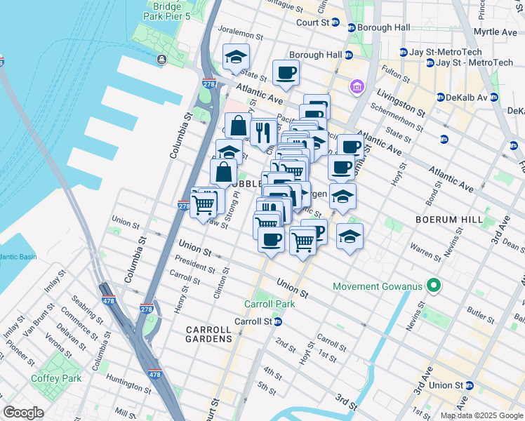 map of restaurants, bars, coffee shops, grocery stores, and more near in Brooklyn