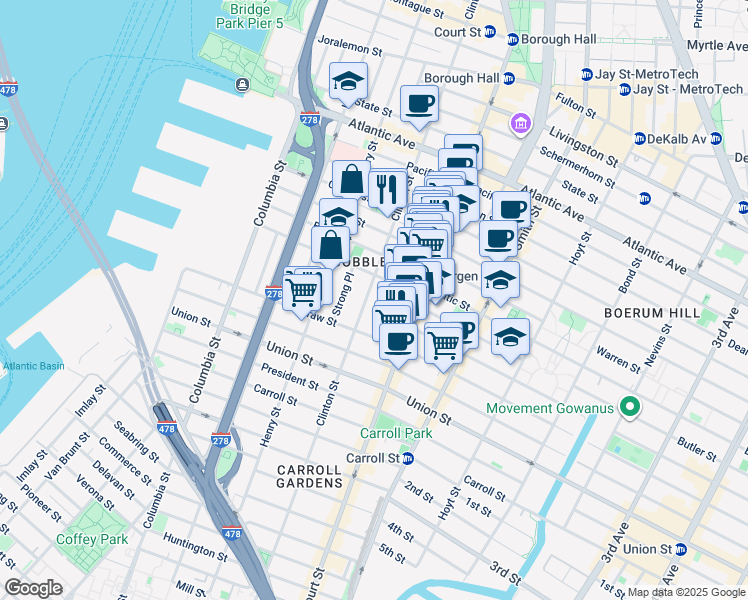map of restaurants, bars, coffee shops, grocery stores, and more near in Brooklyn