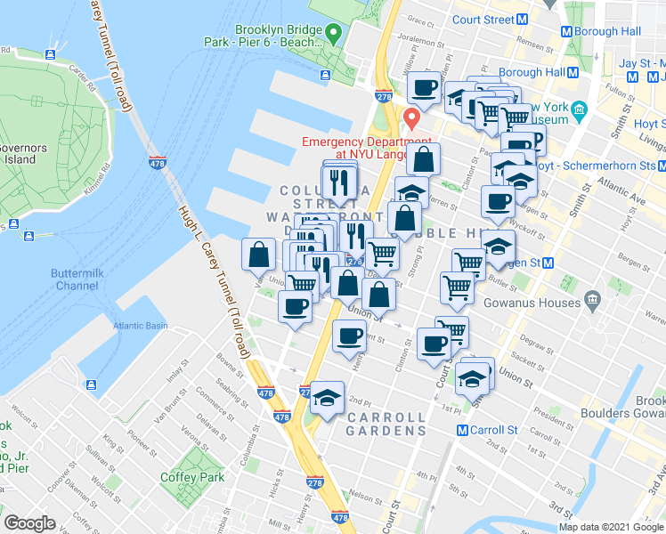 map of restaurants, bars, coffee shops, grocery stores, and more near in Brooklyn