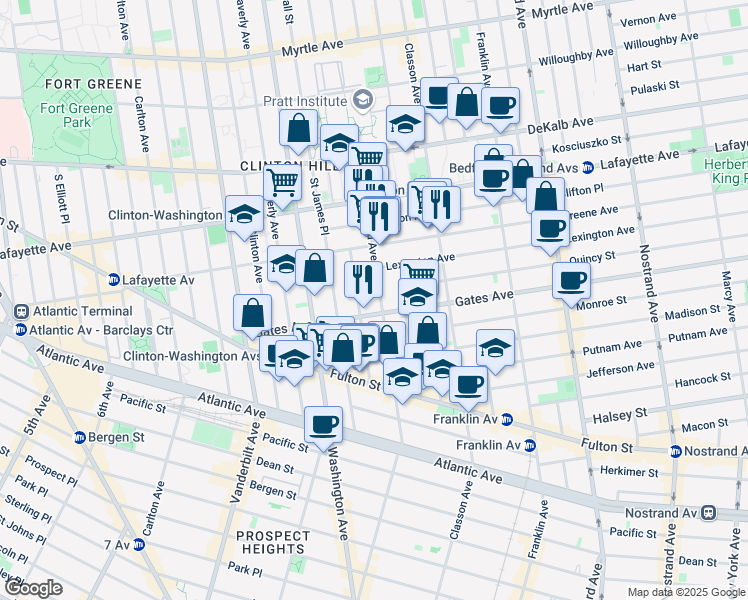 map of restaurants, bars, coffee shops, grocery stores, and more near in Brooklyn