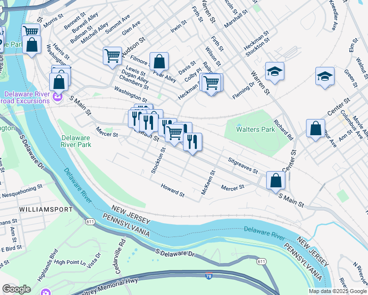 map of restaurants, bars, coffee shops, grocery stores, and more near 473 South Main Street in Phillipsburg