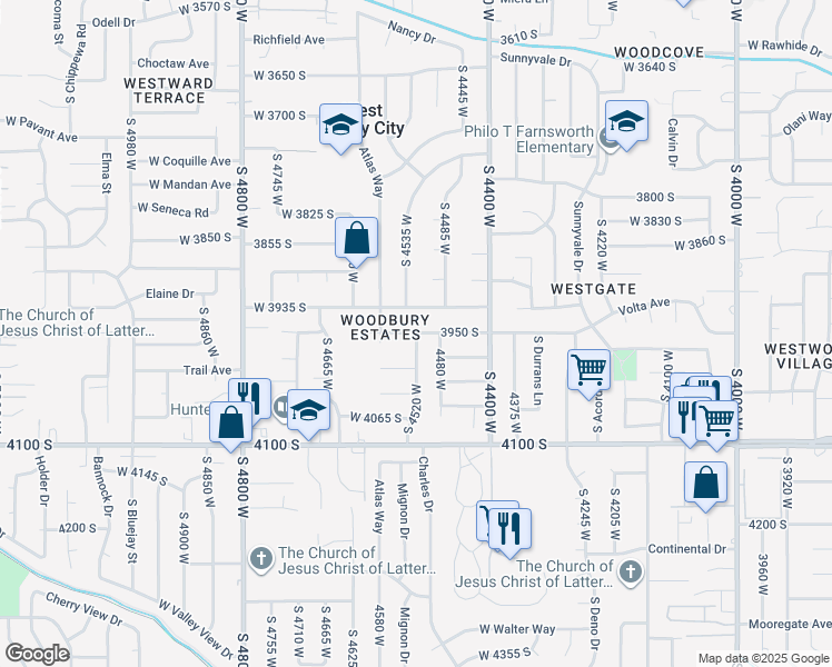 map of restaurants, bars, coffee shops, grocery stores, and more near South Street in Ogden