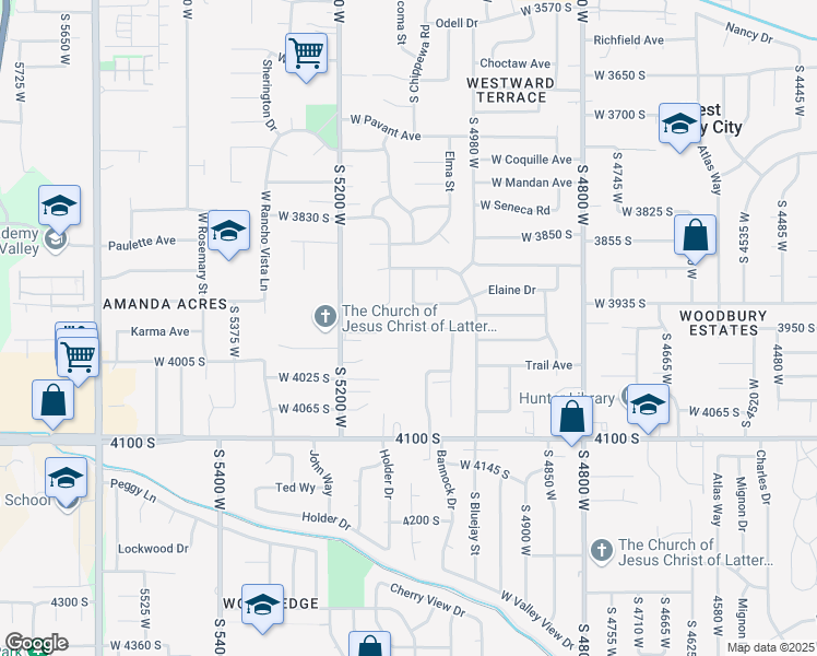 map of restaurants, bars, coffee shops, grocery stores, and more near 5491 West Janette Avenue in West Valley City