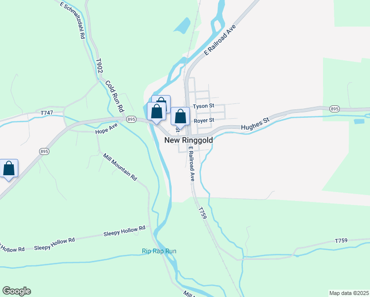 map of restaurants, bars, coffee shops, grocery stores, and more near 10 South Railroad Street in New Ringgold