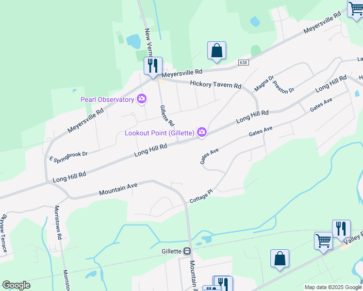 map of restaurants, bars, coffee shops, grocery stores, and more near 611 Long Hill Road in Long Hill Township