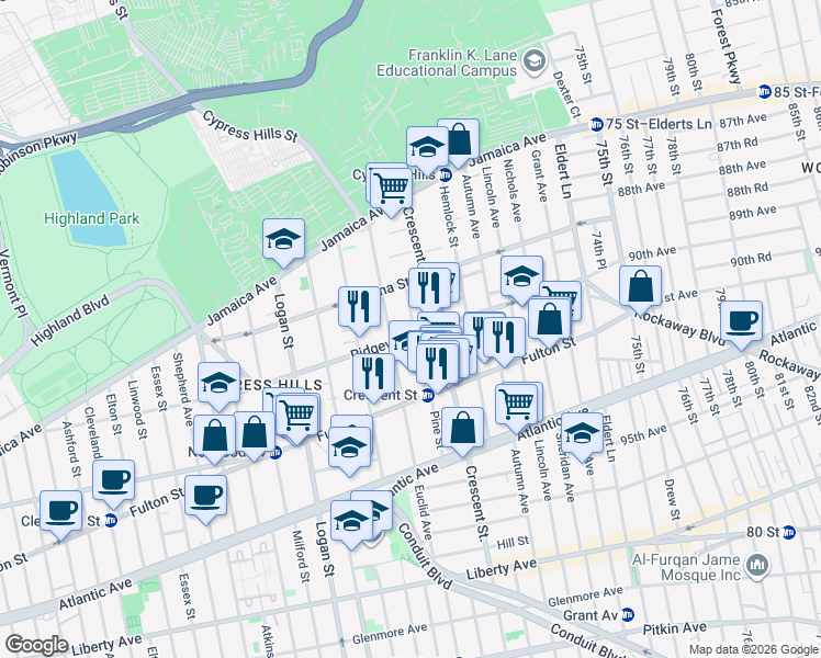 map of restaurants, bars, coffee shops, grocery stores, and more near in Brooklyn