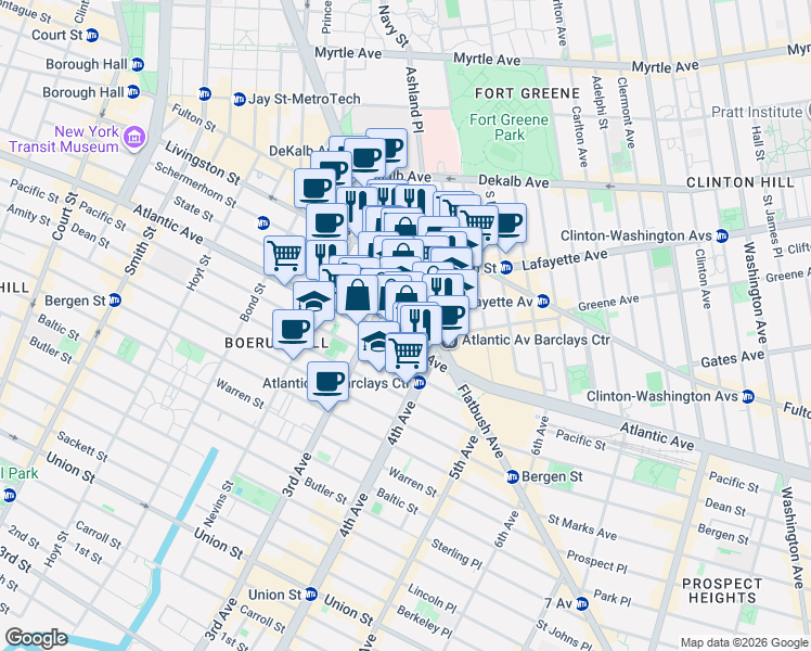 map of restaurants, bars, coffee shops, grocery stores, and more near in Brooklyn
