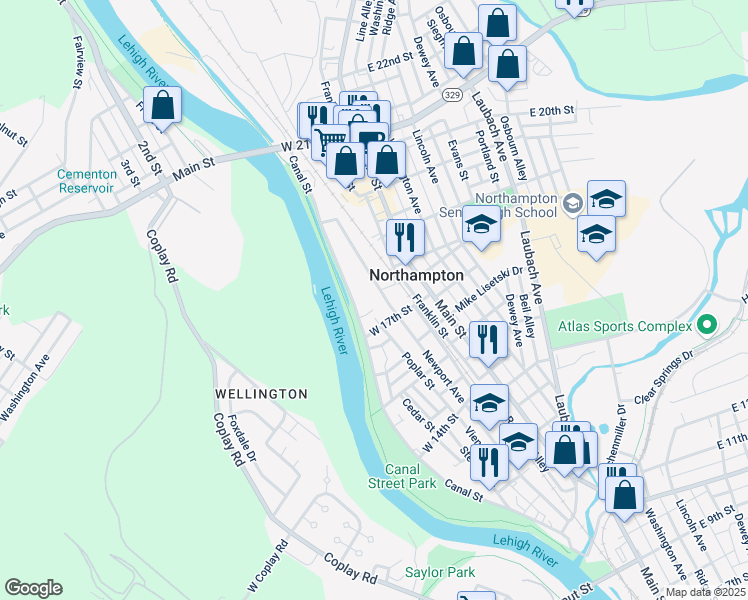map of restaurants, bars, coffee shops, grocery stores, and more near 1734 Newport Avenue in Northampton