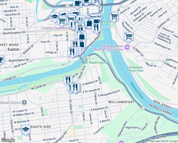 map of restaurants, bars, coffee shops, grocery stores, and more near 191 Lachenour Avenue in Easton