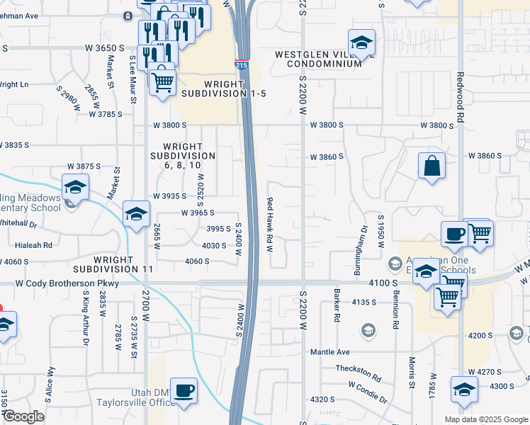 map of restaurants, bars, coffee shops, grocery stores, and more near 3932 Red Hawk Road West in West Valley City