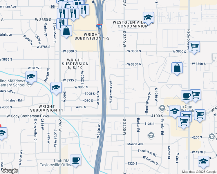 map of restaurants, bars, coffee shops, grocery stores, and more near 3932 Red Hawk Road West in West Valley City