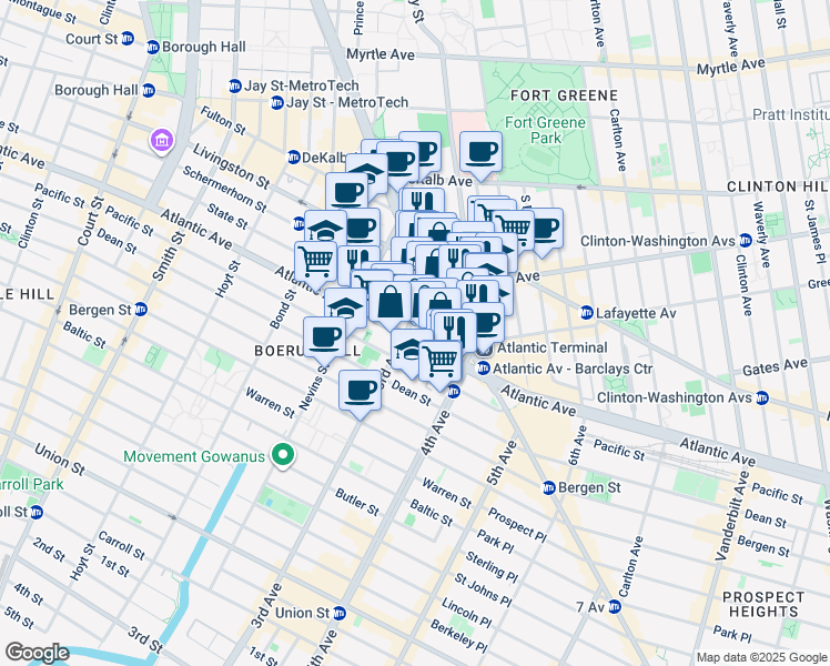 map of restaurants, bars, coffee shops, grocery stores, and more near in Brooklyn