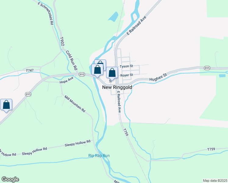 map of restaurants, bars, coffee shops, grocery stores, and more near 20 South Railroad Street in New Ringgold