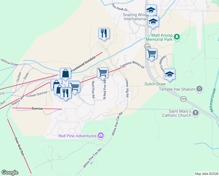 map of restaurants, bars, coffee shops, grocery stores, and more near 2025 Canyons Resort Drive in Park City