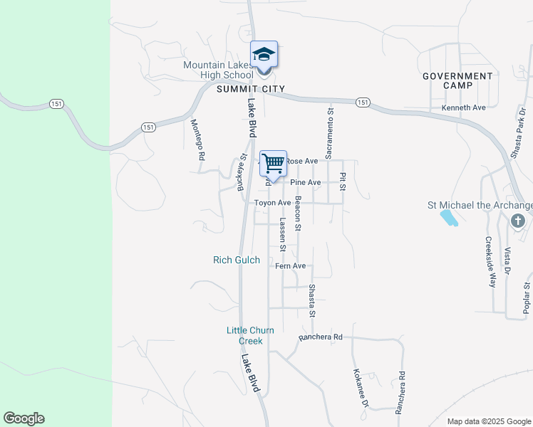 map of restaurants, bars, coffee shops, grocery stores, and more near in Shasta Lake