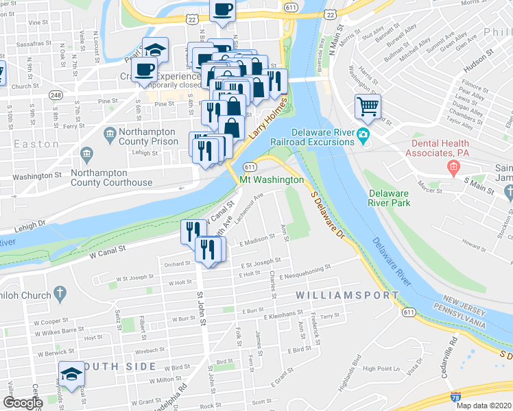 map of restaurants, bars, coffee shops, grocery stores, and more near 199 Lachenour Avenue in Easton