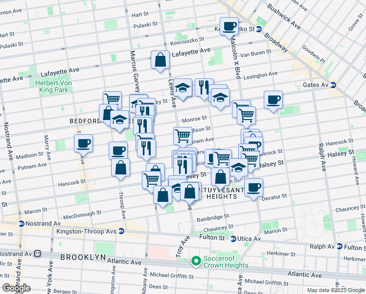 map of restaurants, bars, coffee shops, grocery stores, and more near in Brooklyn