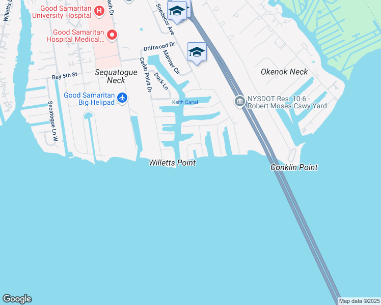 map of restaurants, bars, coffee shops, grocery stores, and more near 19 Cutter Court in West Islip