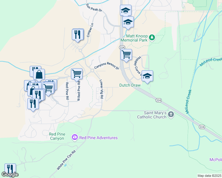 map of restaurants, bars, coffee shops, grocery stores, and more near 1823 Ozzy Way in Park City