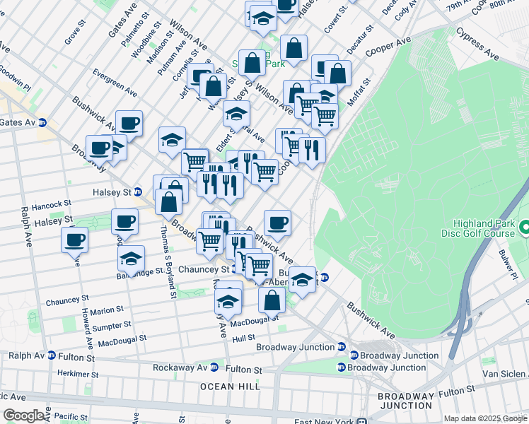 map of restaurants, bars, coffee shops, grocery stores, and more near in Brooklyn