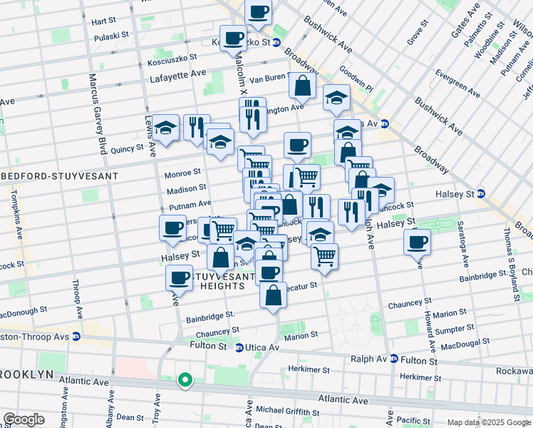 map of restaurants, bars, coffee shops, grocery stores, and more near in Brooklyn