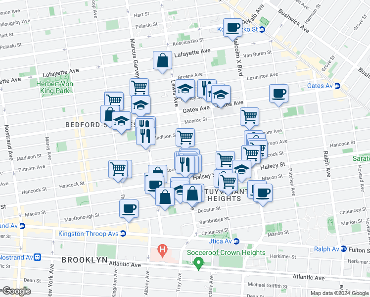 map of restaurants, bars, coffee shops, grocery stores, and more near in Brooklyn