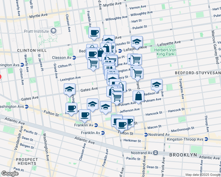 map of restaurants, bars, coffee shops, grocery stores, and more near in Brooklyn