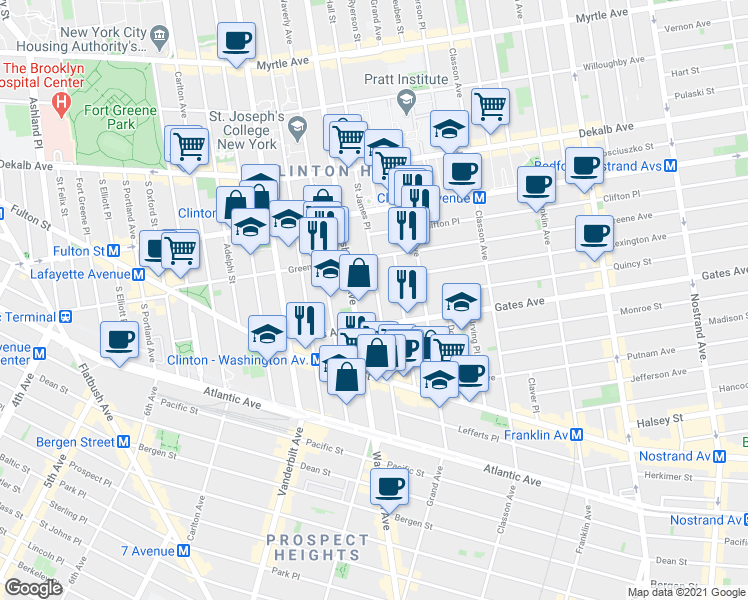 map of restaurants, bars, coffee shops, grocery stores, and more near in Brooklyn