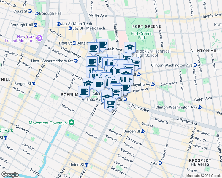 map of restaurants, bars, coffee shops, grocery stores, and more near in Brooklyn